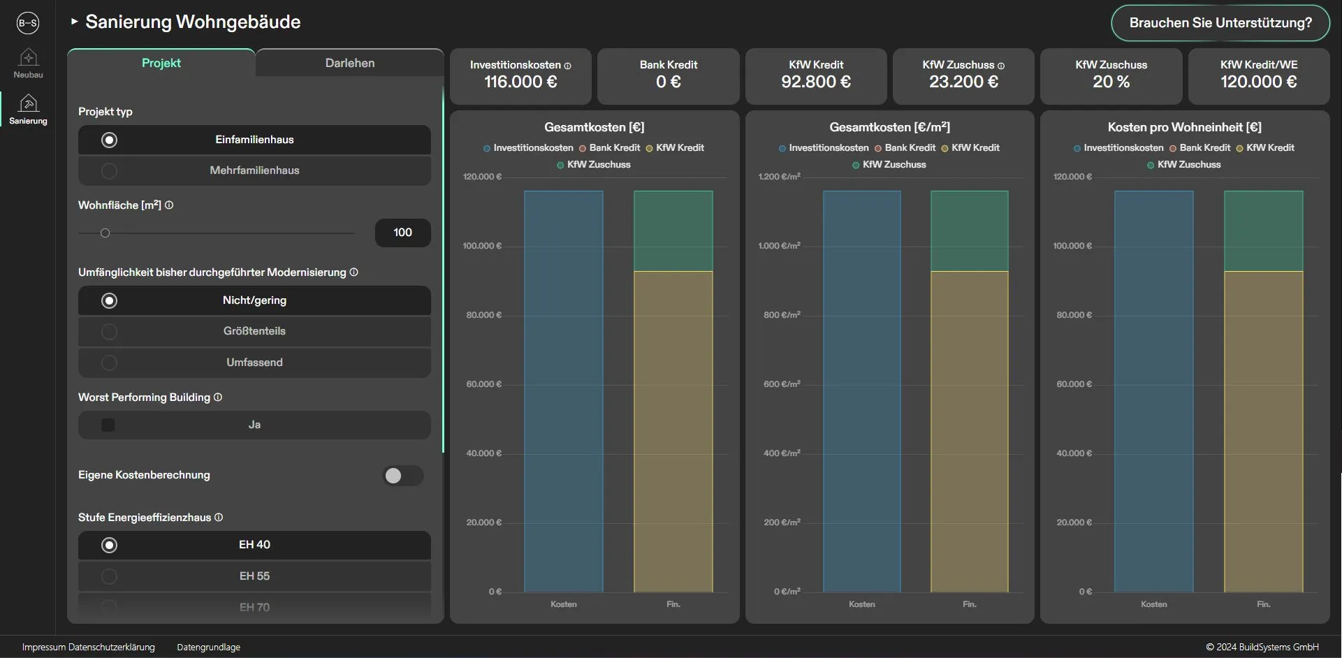 Screenshot of the desktop version of the funding calculator.