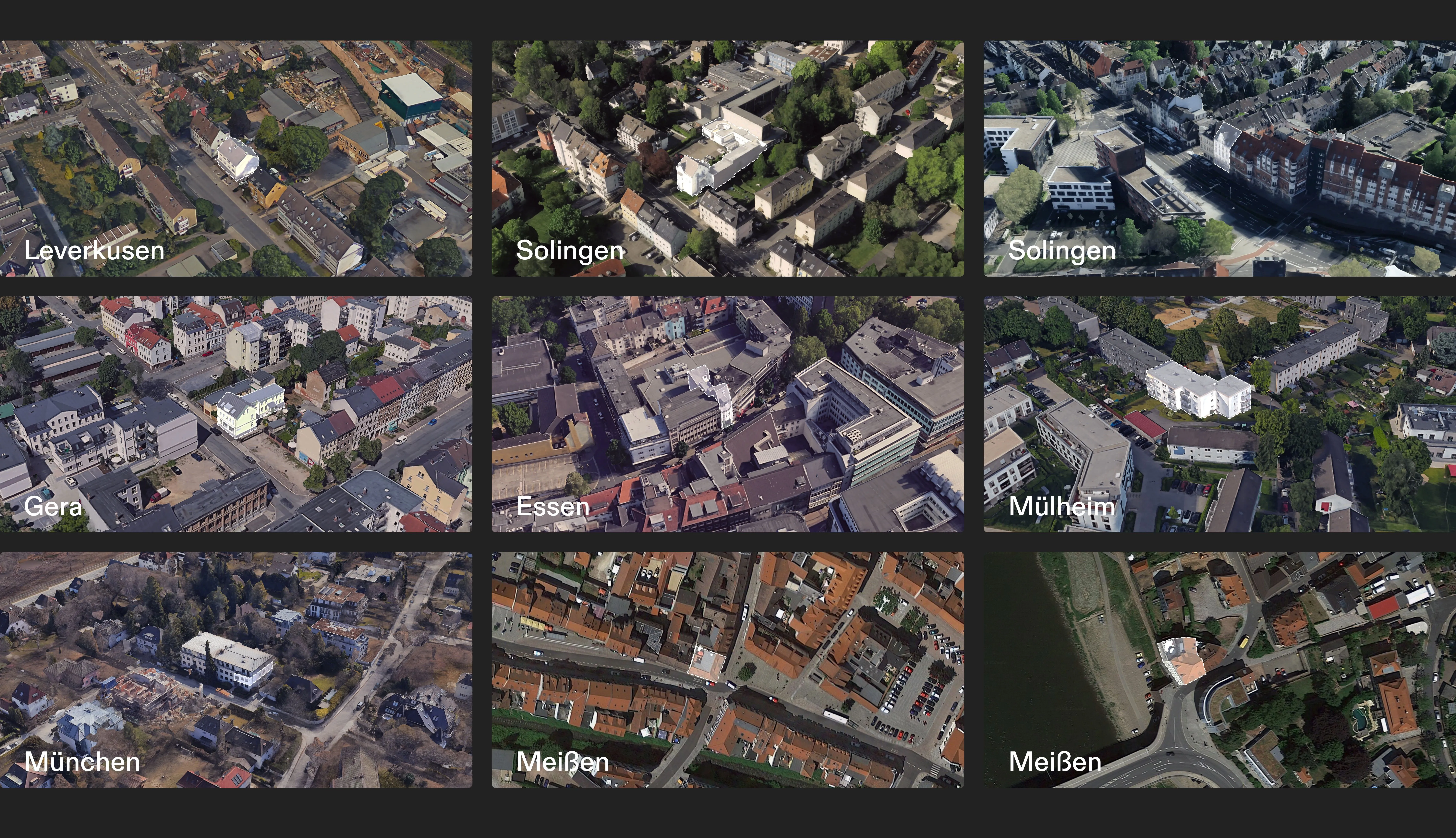 Luftbilder der unterschiedlichen Gebäude