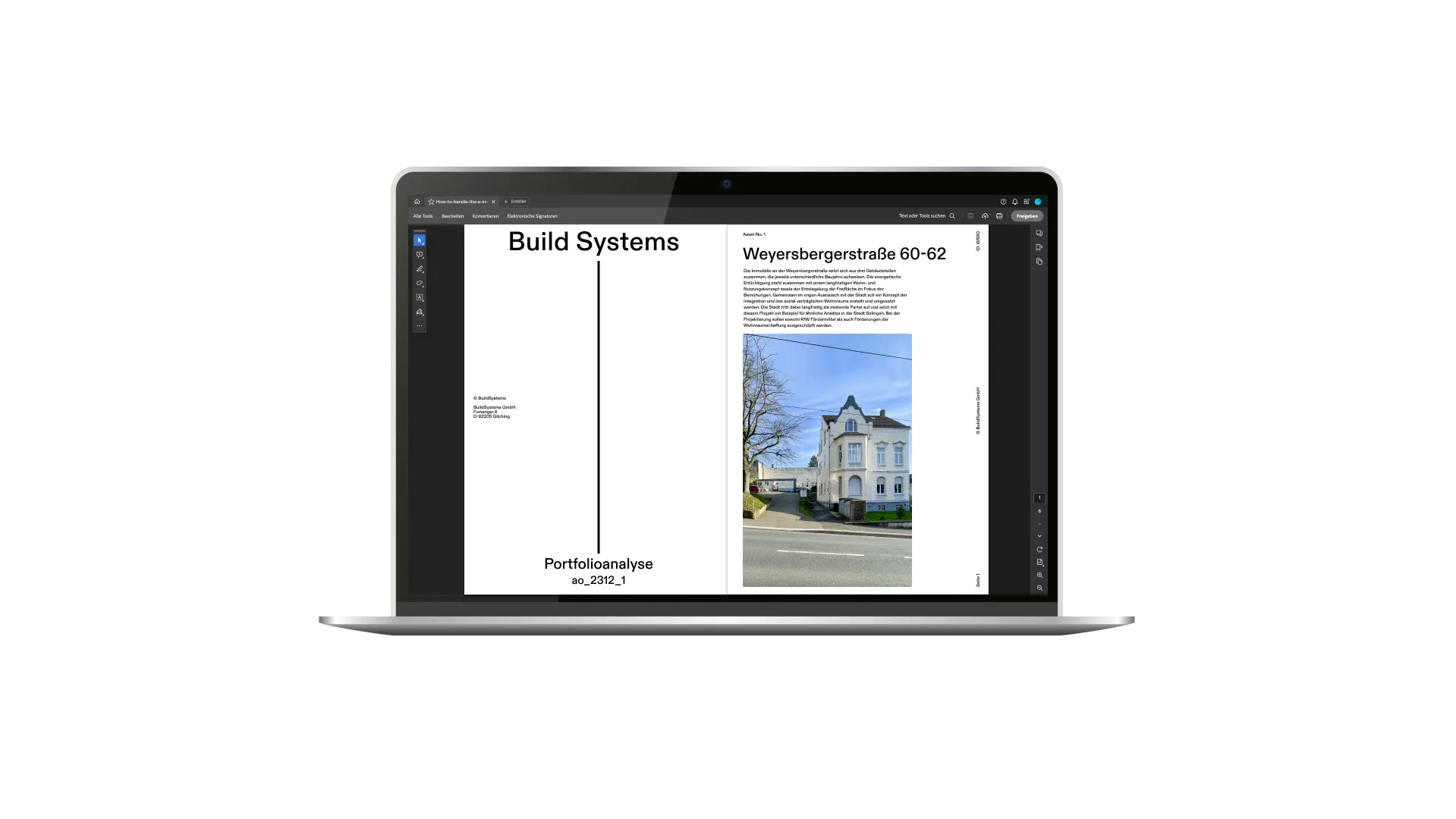 Portfolioanalyse für einen privaten immobilienentwickler deckblatt.